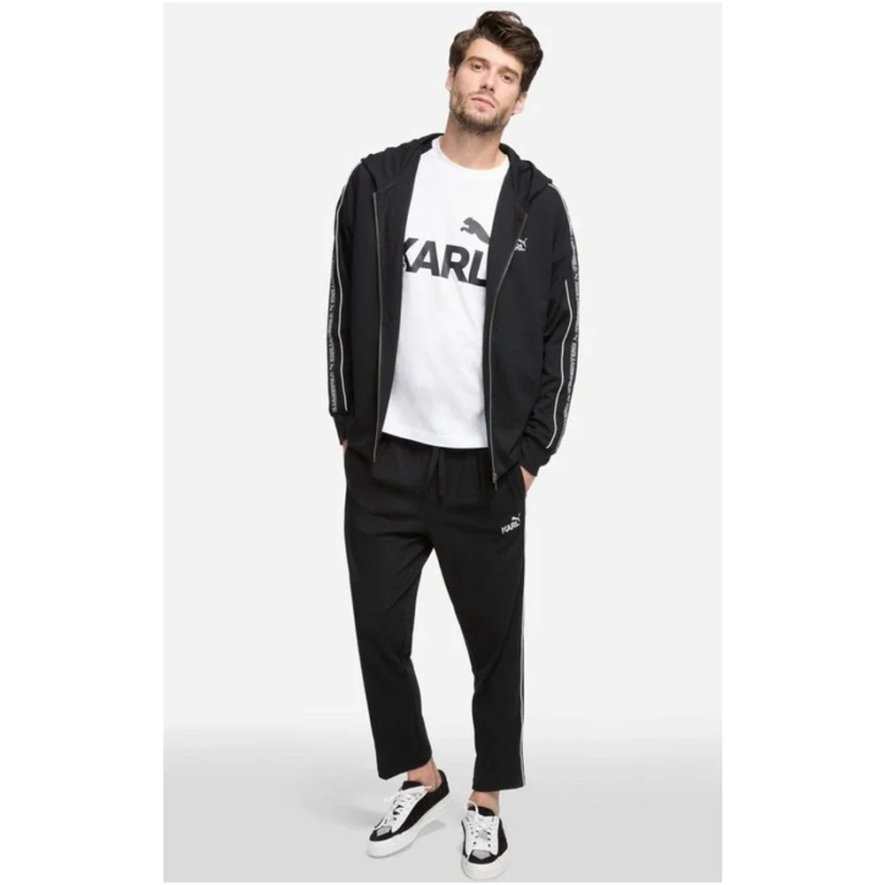 Puma x Karl Lagerfeld Hoodie Men Large Black Taped Logo Sleeve Zip Up Streetwear